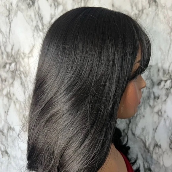 26 Inch Long Wave Curly Black Wig with Bangs density 200% - Picture 3 of 8